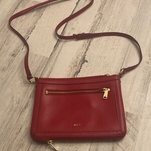 Ralph Lauren Red Leather Crossbody Bag with Gold Hardware